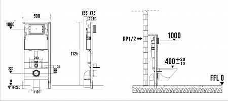 Сенсорная система инсталляции для подвесного унитаза 500х1125 (3 в 1) Terminus Копейск - фото 9