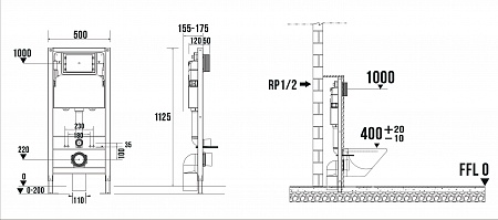 Система инсталляции для подвесного унитаза  500х1125 (4 в 1 с клавишей смыва) Terminus  Копейск - фото 9