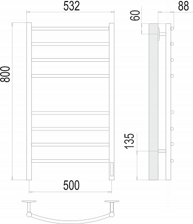 Классик П8 500х800 электро КС 9005 матовый Полотенцесушитель TERMINUS Копейск - фото 3