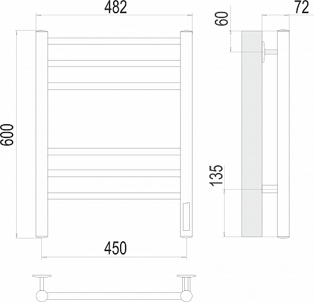 Аврора П6 450х600 электро КС ЧЕРНЫЙ МУАР Полотенцесушитель TERMINUS Копейск - фото 3