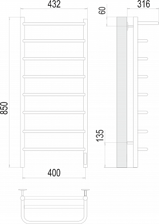 Полка П8 400х850 Электро (quick touch) Полотенцесушитель  TERMINUS Копейск - фото 3