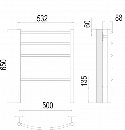 Классик П6 500х650 Электро слева Полотенцесушитель  TERMINUS Копейск - фото 3