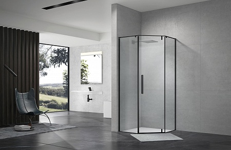 Душевой уголок распашной Terminus Альба 04 1000х1000х2200  трапеция чёрный Копейск - фото 2