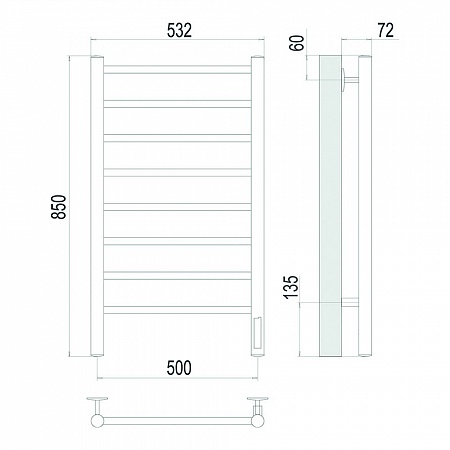 Аврора П8 500х850 Электро Полотенцесушитель TERMINUS Золото Копейск - фото 4